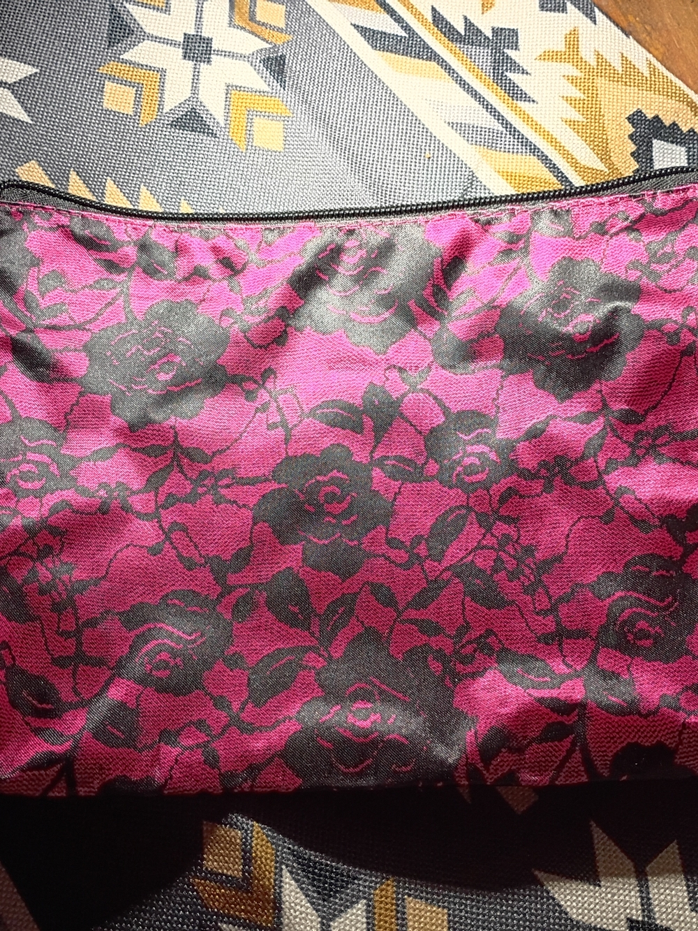 allegro Floral Lace Overlay Clutch in Magenta and Black